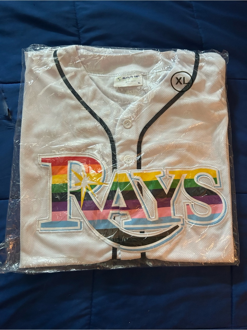 Rays Pride White Baseball Jersey - XL